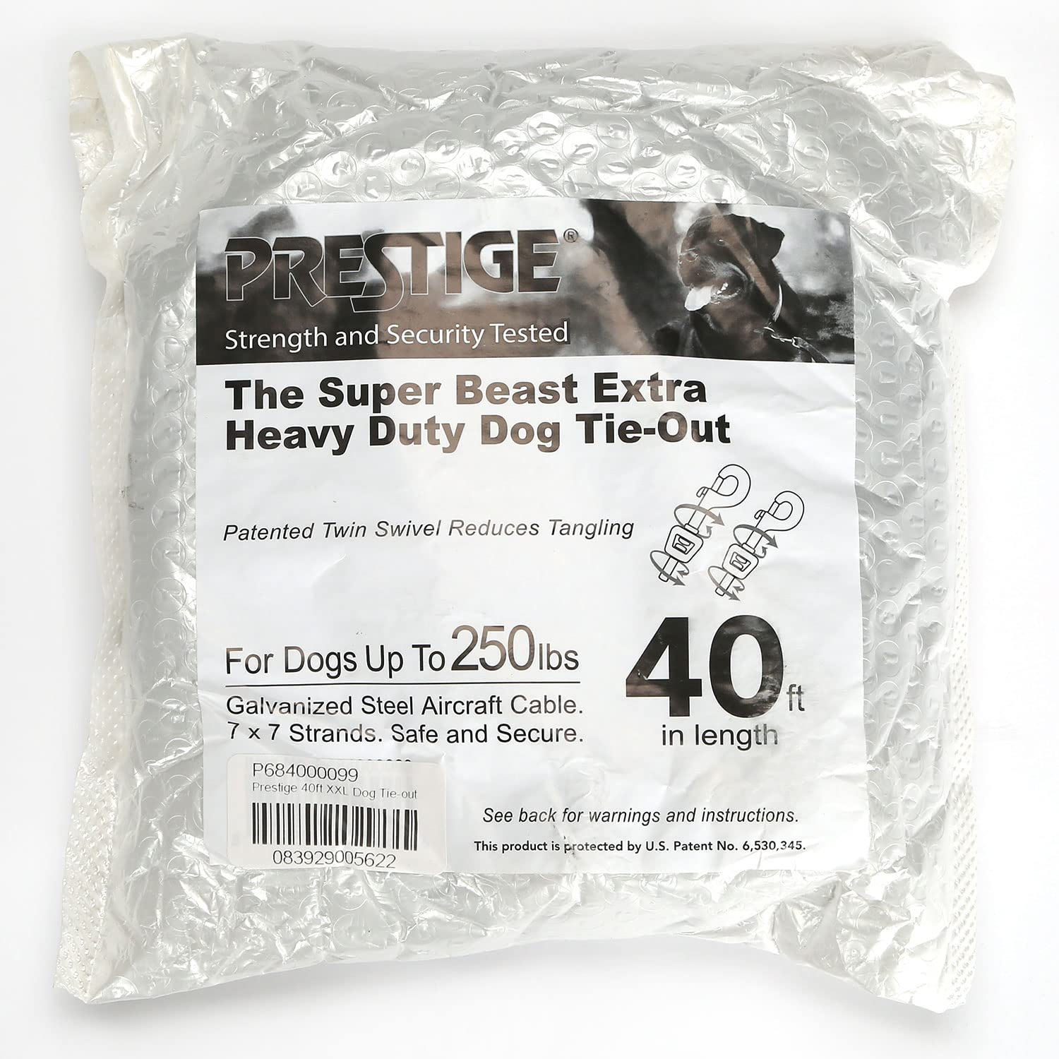 Boss Pet Products Prestige Super Beast Xxl 40 Foot Heavy Duty Dog Tie Out Leash With Vinyl Coated Cable And Twin Swivel Snaps Fo